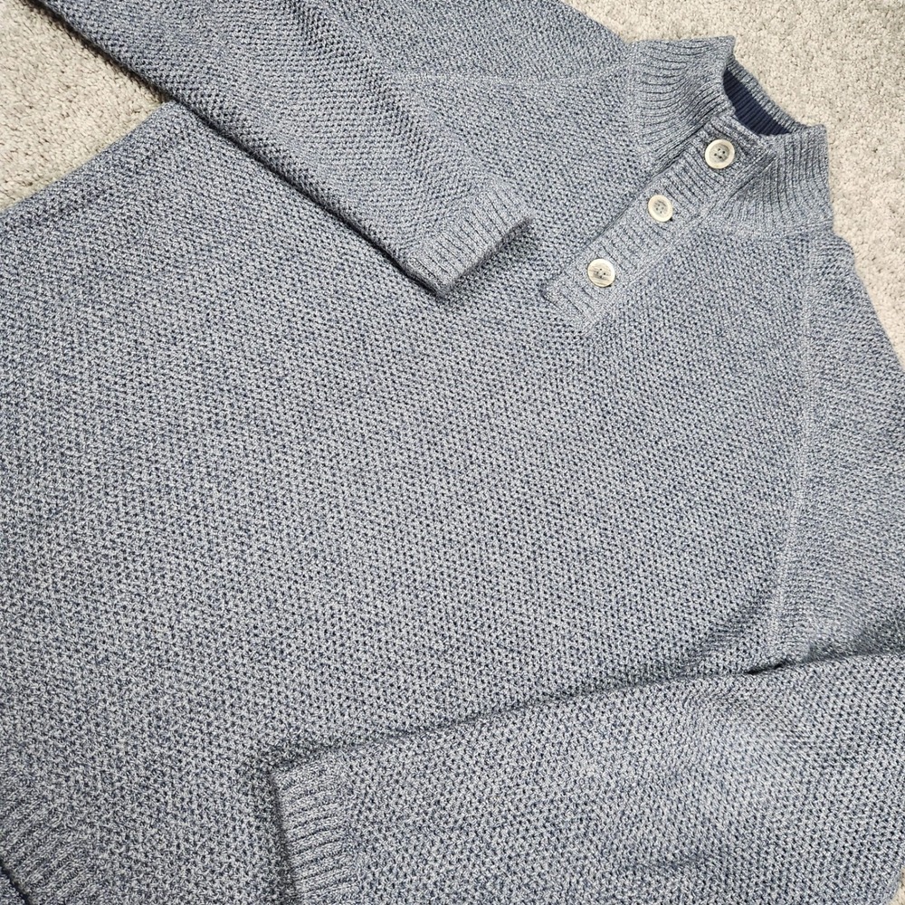 Carbon2Cobalt‎ Sweater Mens M Blue Mock Neck Cotton Henley Knit Coastal Casual